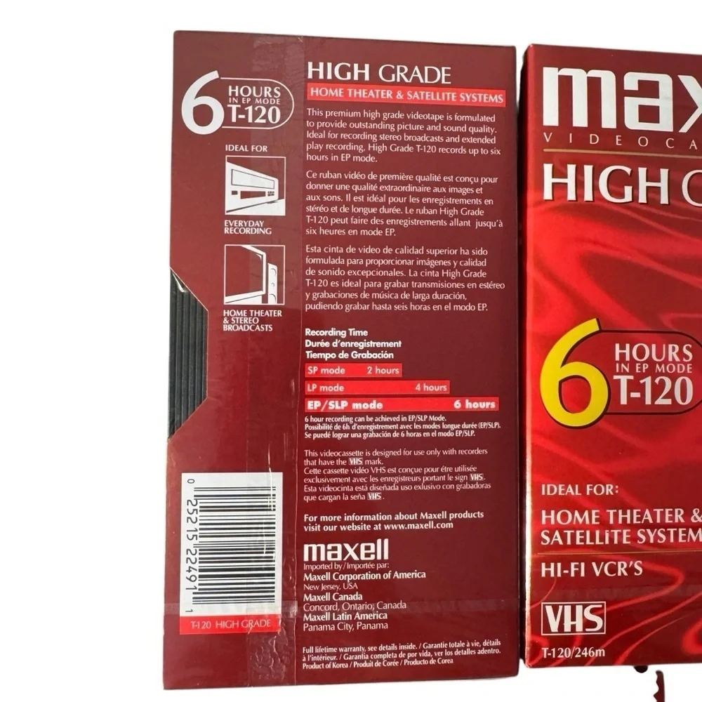 Maxell T-120 VHS Videocassette Tapes High Grade 6 Hour EP Mode Lot of 3 Sealed